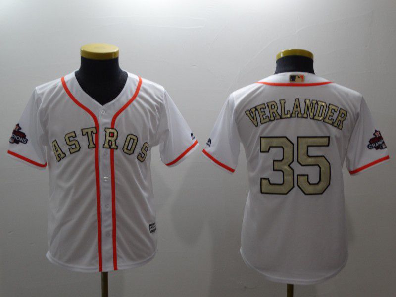 Youth Houston Astros #35 Verlander White Gold version MLB Jerseys->women mlb jersey->Women Jersey